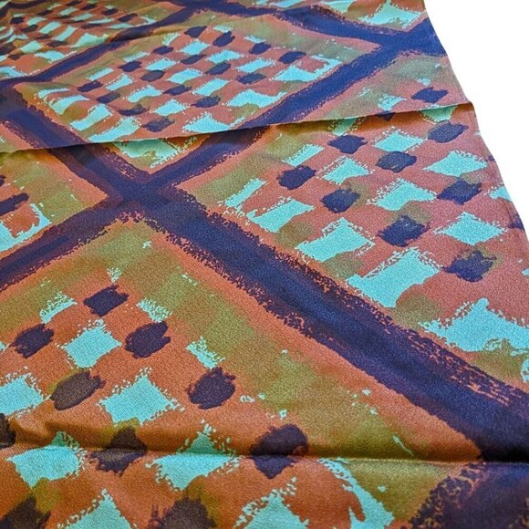 Vintage 60s Uncut Polyester Satin Mod Fabric w/ Receipt Orange Check 5 sq.yds. - Picture 4 of 5